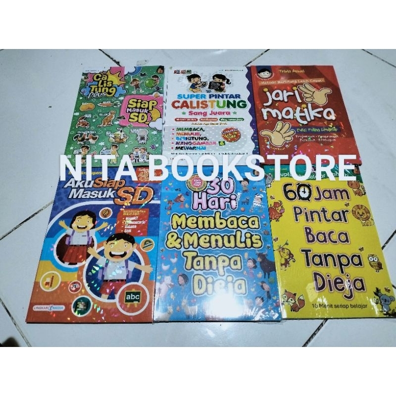 PAKET 6 BUKU SUPER PINTAR CALISTUNG SANG JUARA - AKU SIAP MASUK SD -METODE BERHITUNG JARITMATIKA-CALISTUNG PLUS MASUK SD - 60 JAM PINTAR BACA TANPA DI EJA - 30 HARI MEMBACA DAN MENULIS TANPA DIEJA ORIGINAL FULL COLOUR