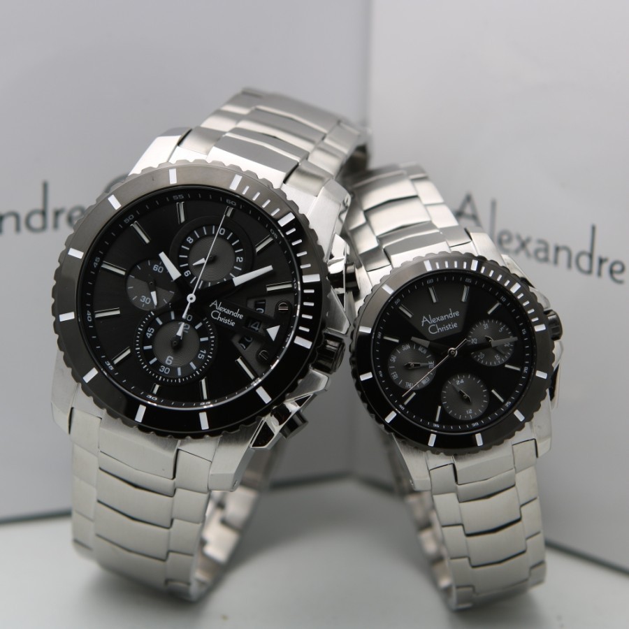 ORIGINAL Jam Tangan Couple Alexandre Christie AC 6455 / AC6455 Garansi 1 Tahun - Silver Black