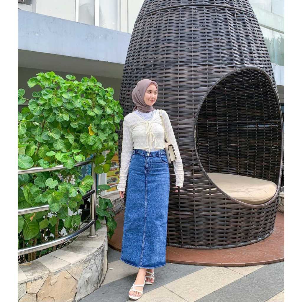 Rok Jeans Span Panjang Rok Jeans Wanita Korea Style