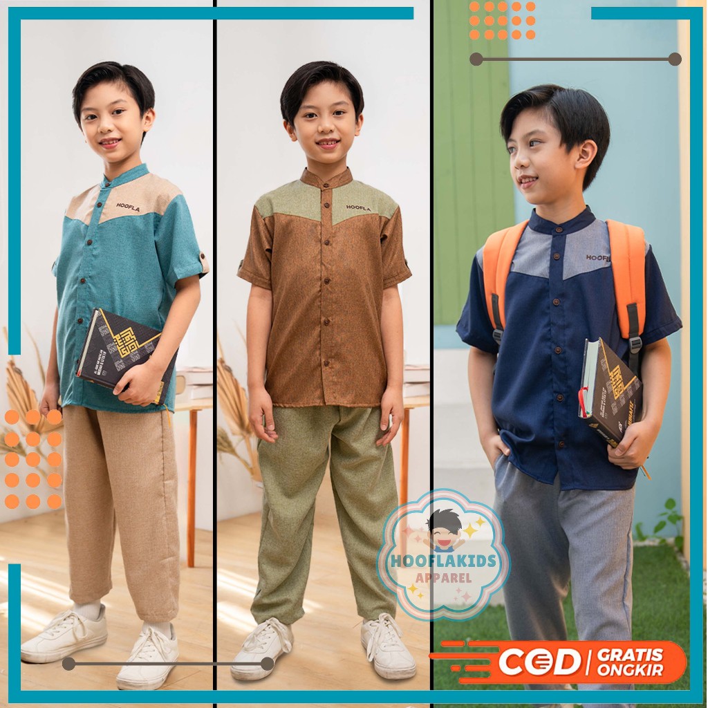 Setelan Set Baju Koko Salman Anak Laki Laki Cowok Umur 5 - 12 Tahun Hooflakids / Stelan Pakaian Musl