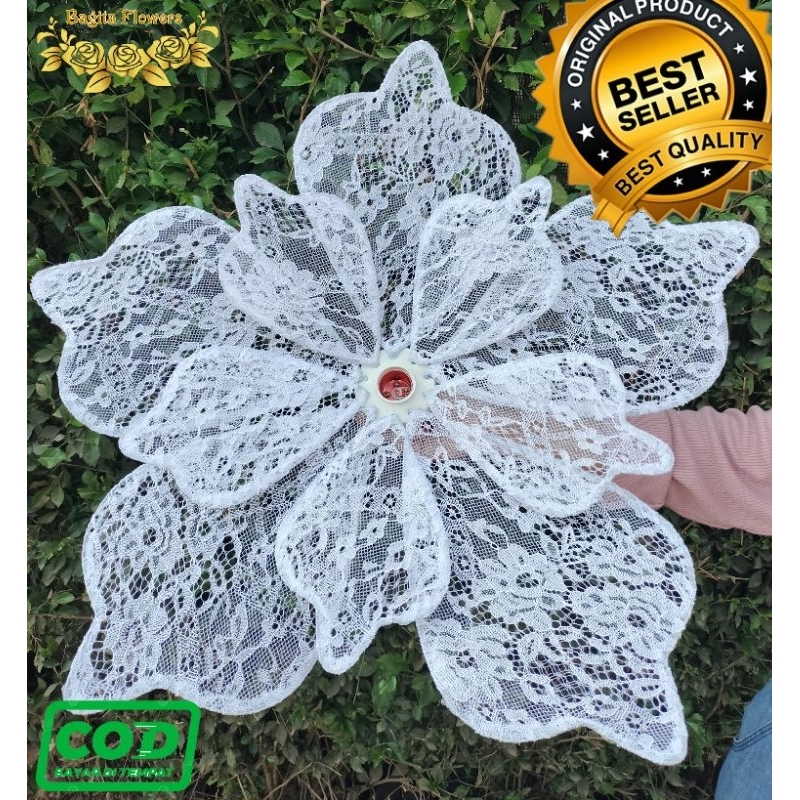 Kelopak kap lampu bunga dekorasi jumbo teratai + fitingan bahan kain brukat murah cantik dan terlari