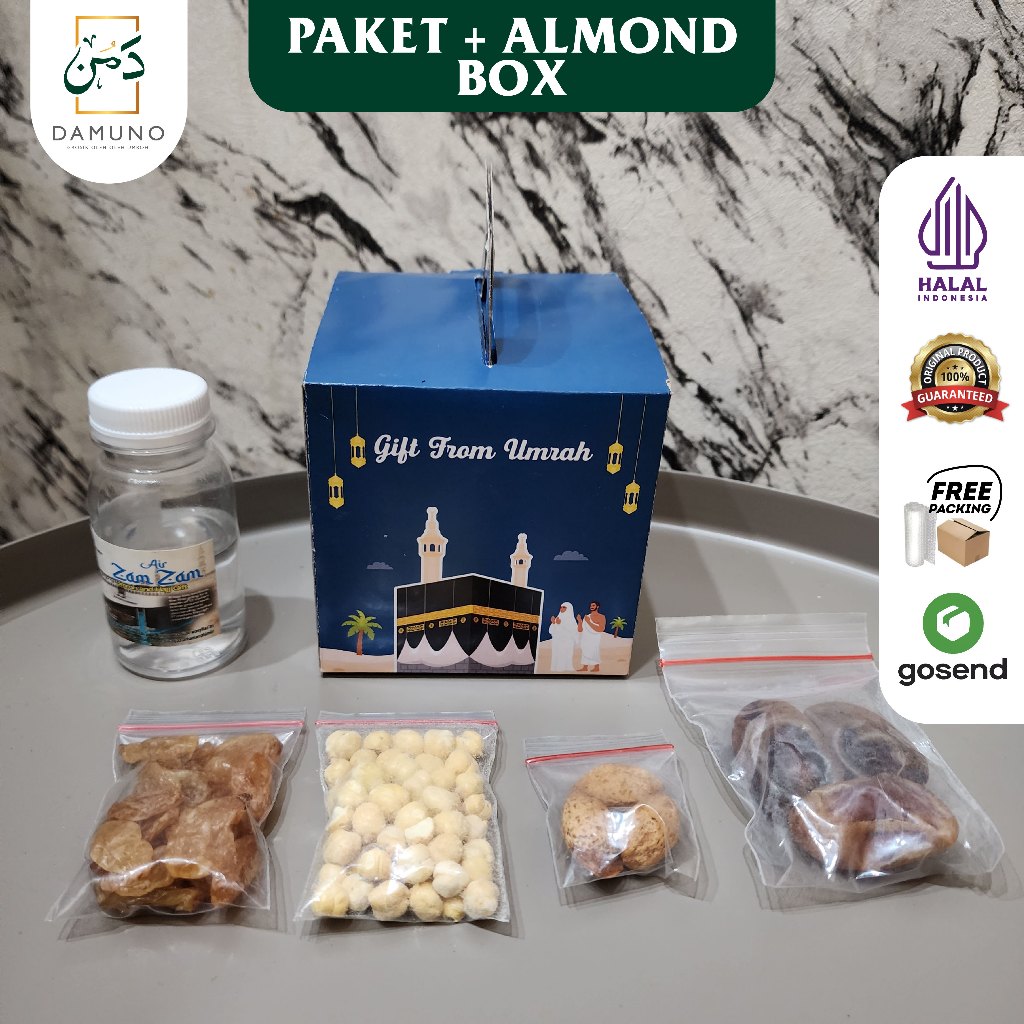 

Paket Oleh Oleh Haji dan Umroh dus Box Air Zamzam ori + Kismis Golden + Kacang Almond