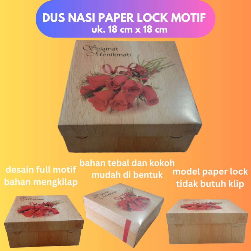 

DUS / BOX NASI PAPER LOCK BUNGA UK. 18 X 18 DESAIN FULL MOTIF