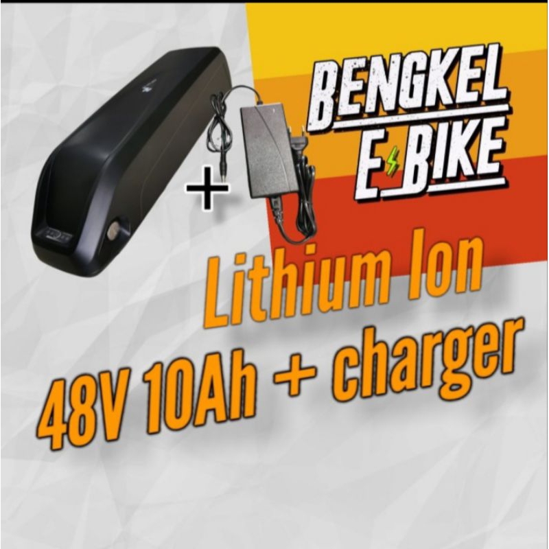 Battery Case E-bike 48V 10Ah Sepeda Listrik Baterai Lithium + Charger