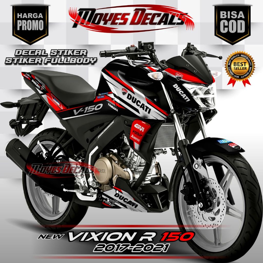 Terbaru - Decal Variasi Stiker Motor Vixion New Full Body - Stiker Vixion R Motip Ducati