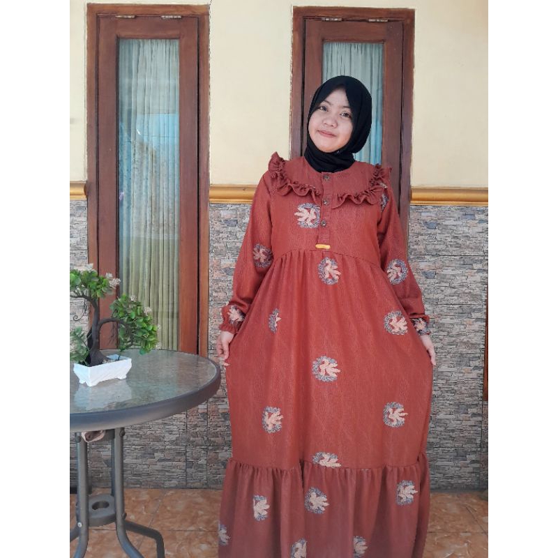 gamis crincle motif bunga rempel/gamis lebaran gamis dewasa gamis outfit