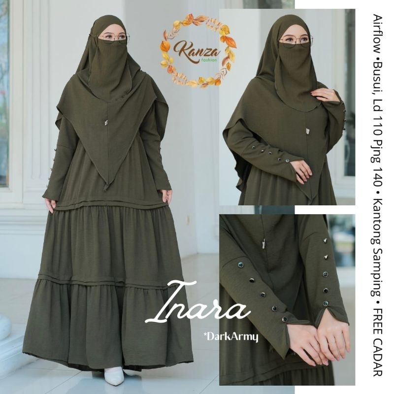 setelan gamis syar'i polos setelan haji set cadar niqab hitam putih setelan manasik haji Inara kanza