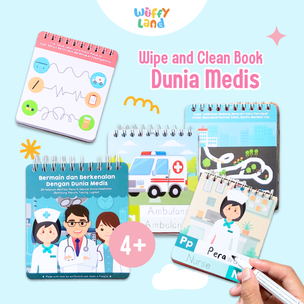 Wuffyland Wipe And Clean Book  Dunia Medis untuk anak PAUD & Pra TK (FREE Spidol Boardmarker)