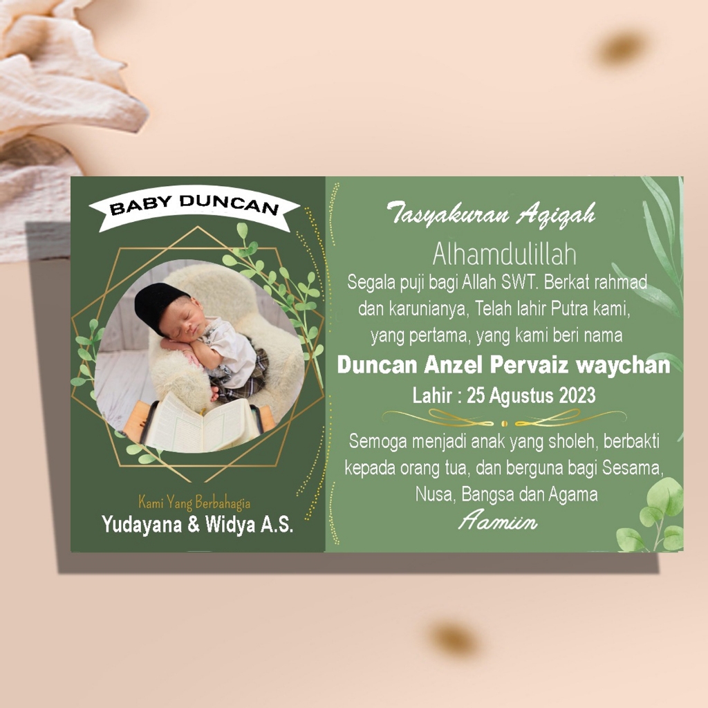 

cetak Kartu / Setiker Kartu label Tasyakuran Aqiqoh, Kelahiran anak, khitanan dan lain