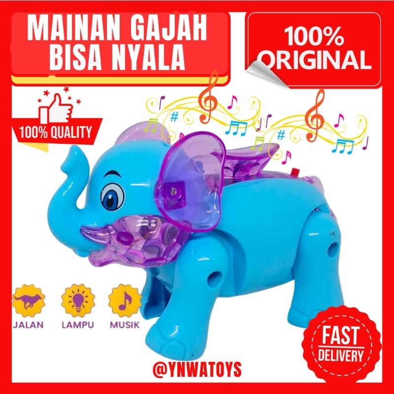 Mainan Hewan Gajah Baterai Bisa Jalan Nyala lampu/Mainan Musik Anak Bayi Umur 10 Bulan 1 Tahun 2 Tah