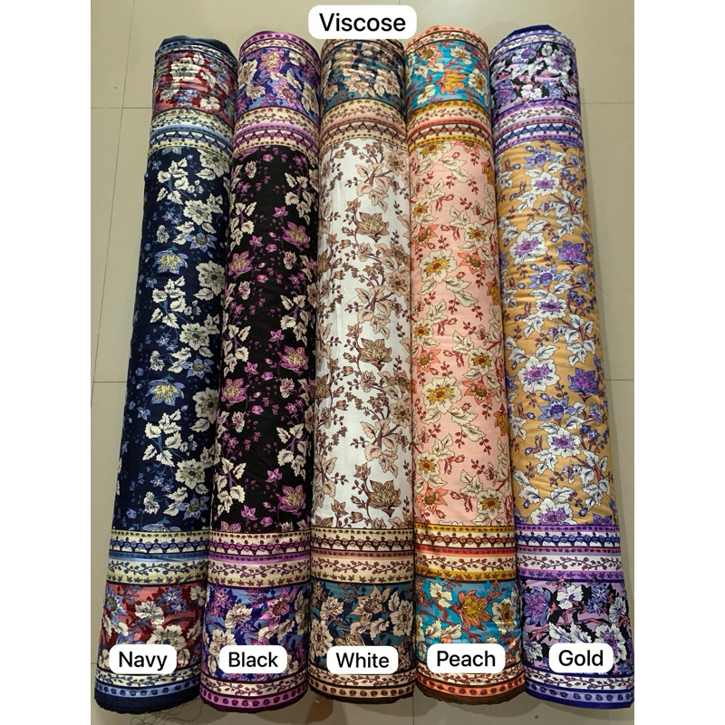 KAIN RAYON VISCOSE MOTIF BUNGA BESAR BORDER