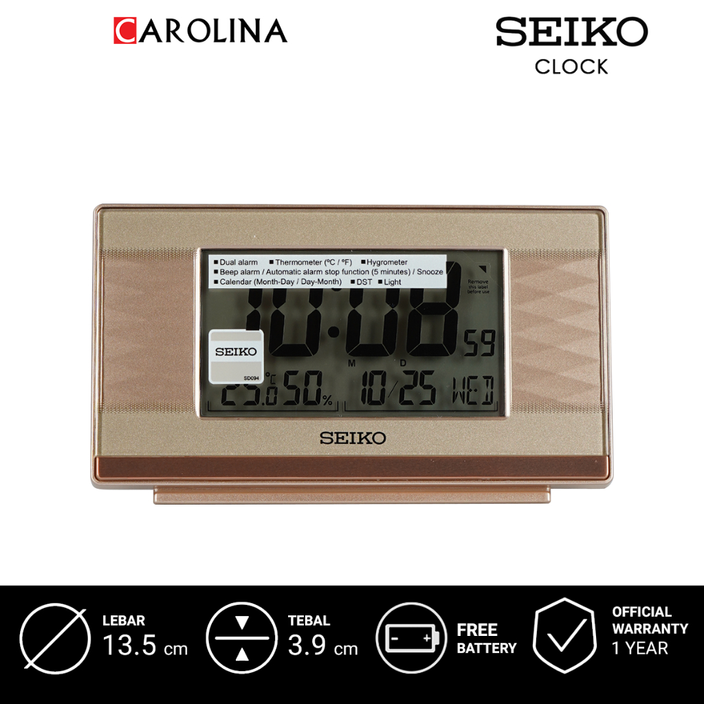 Jam Beker QHL094P SEIKO QHL094P Digital Metallic Pink Color LCD Dial Thermometer Bedside Alarm Desk 