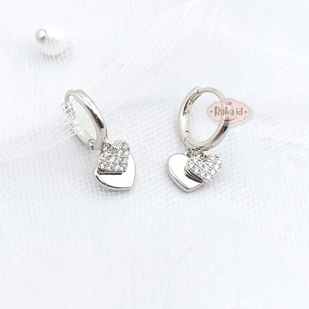 Anting Korean Style Anting Clip Bulat Motif Jurai Love Double 1394