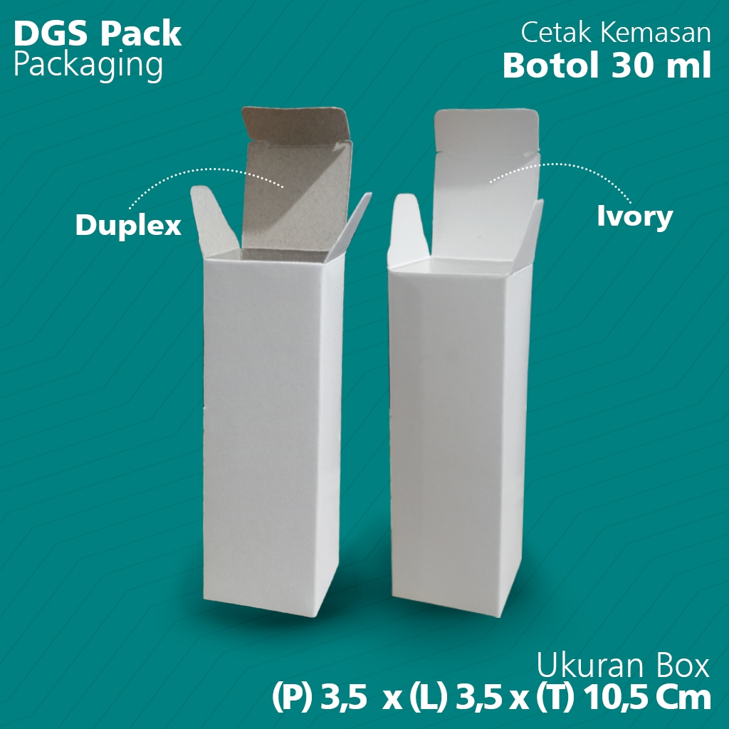 

Box 30 ml Custom full Colour Ukuran P x L x T = 3,5 x 3,5 x 10,5 cm