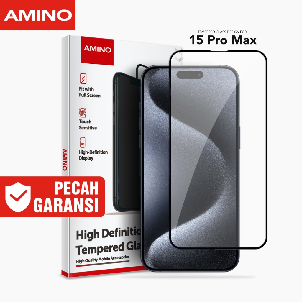 AMINO Tempered Glass 5D Untuk Iphone 15 Pro Max 6.7 inch Fullcover Premium Glass Full Screen