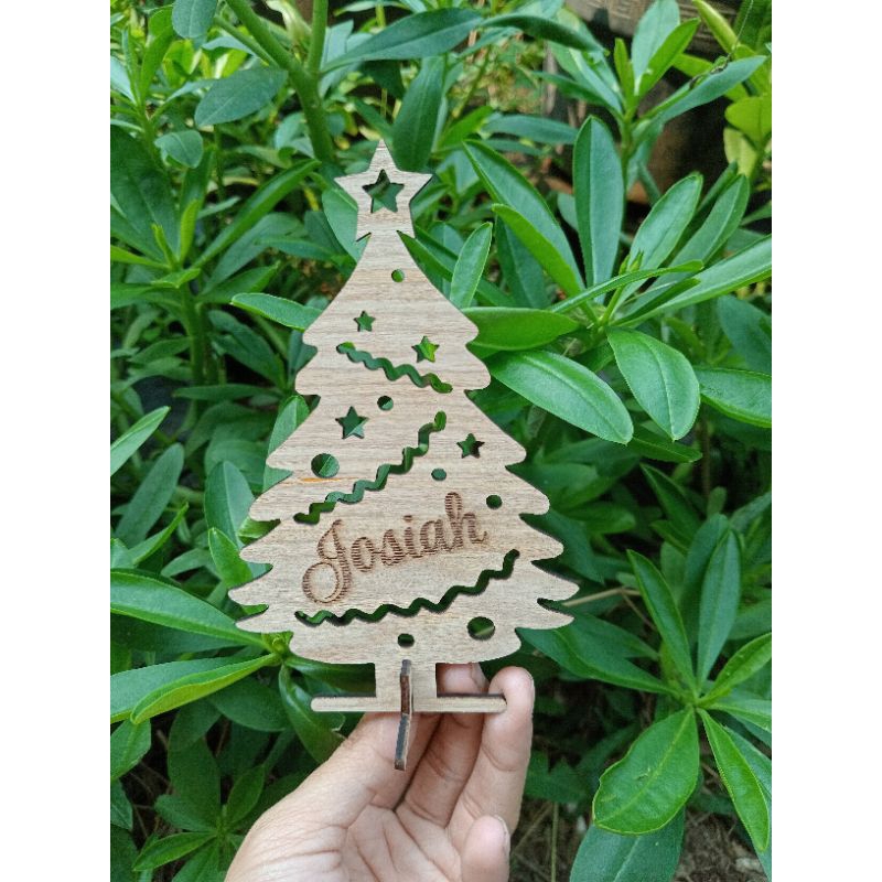 Pohon Natal Kayu/Ornamen/Dekorasi/Hiasan/Pajangan Meja Custom Nama