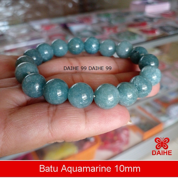 Gelang Batu Aquamarine 10mm / Natural Aquamarine Braceletl