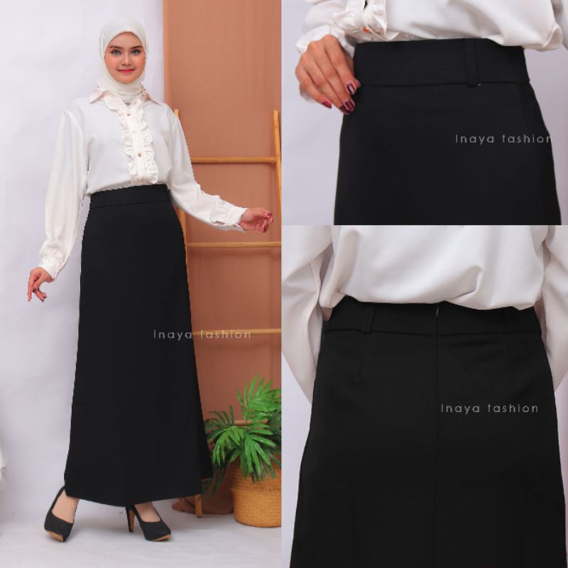 LIMITED Rok Kerja Panjang Hitam Rok A Line Bahan Formal Kantor / Rok Panjang Wanita Hitam Polos