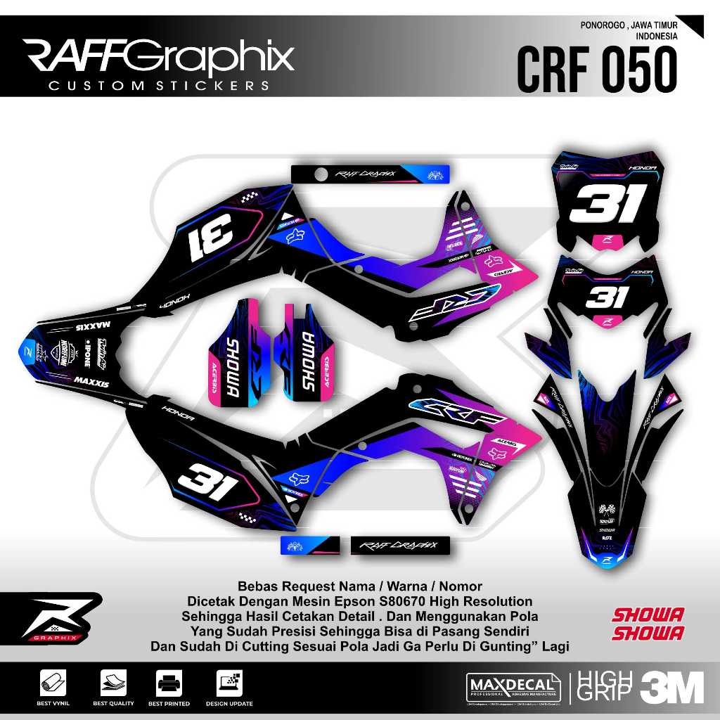 DECAL CRF 150 L HITAM PINK BIRU / DECAL CRF 150 KODE 050