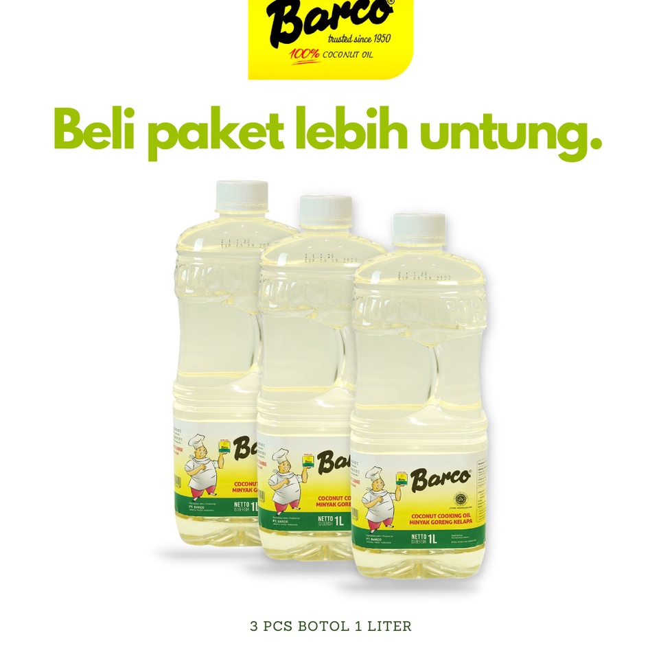 

Vxm28 Promo!! Botol 1 ltr (3 Pcs) Minyak Goreng Kelapa "Barco" Stock Terbatas