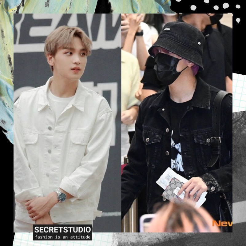 HAECHAN DENIM JACKET HITAM/PUTIH POLOS