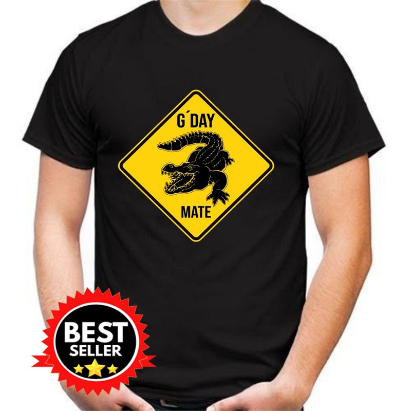 T-Shirt Australia Attention Crocodile Gday Road Sign Kaos