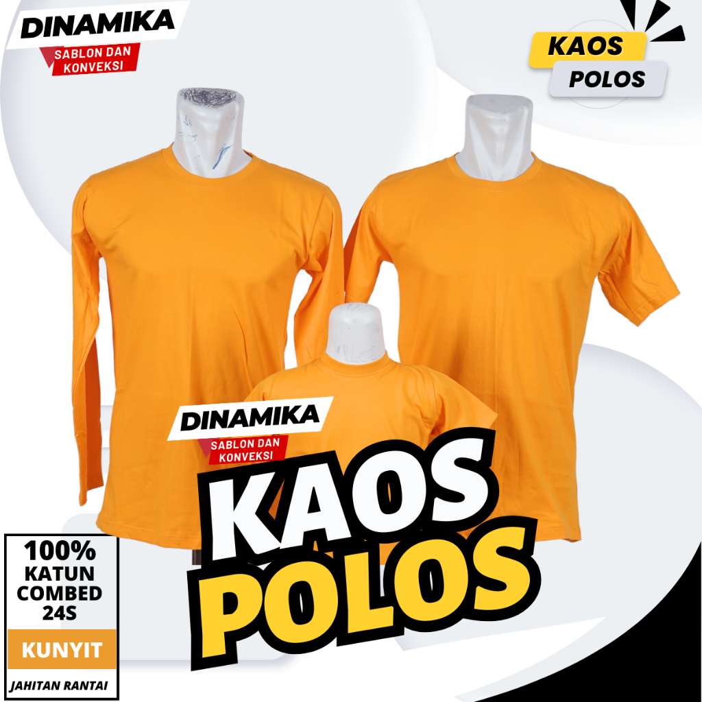 KAOS POLOS COTTON COMBED 24S KUNYIT DEWASA , ANAK - ANAK