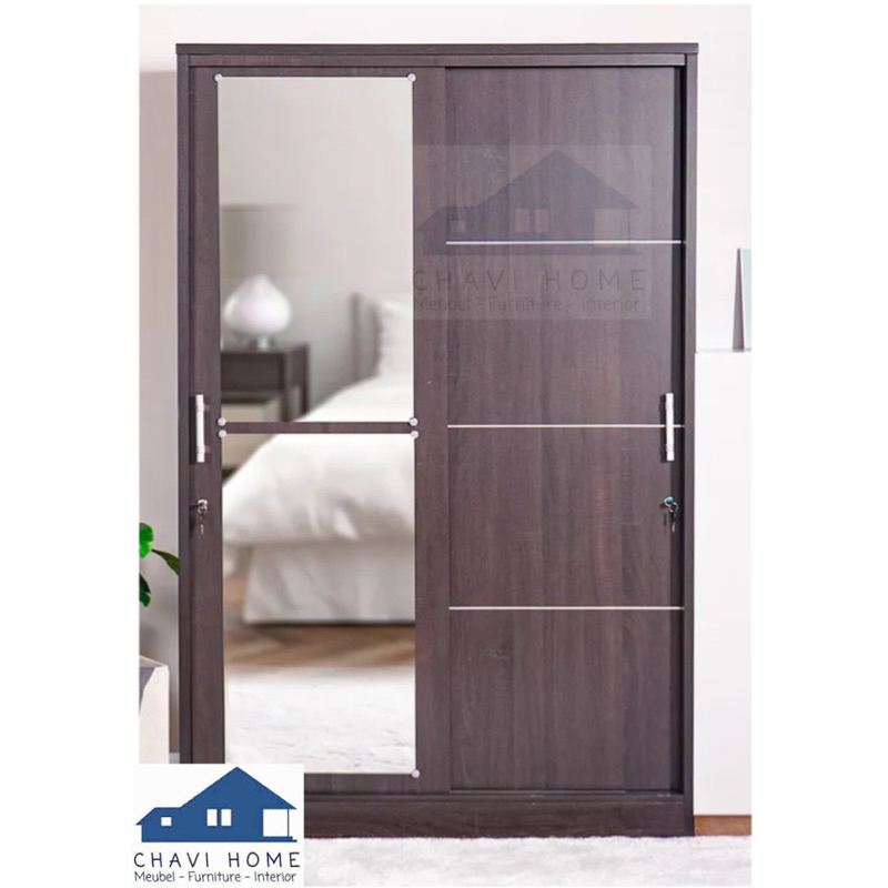 Lemari pakaian slide lemari baju 2 pintu geser sliding white kaca panjang
