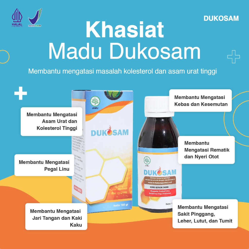 Madu Dukosam Herbal Ori Obat Untuk Kolesterol, Mengatasi Asam Urat, Stroke, Pengapuran Tulang, Sakit