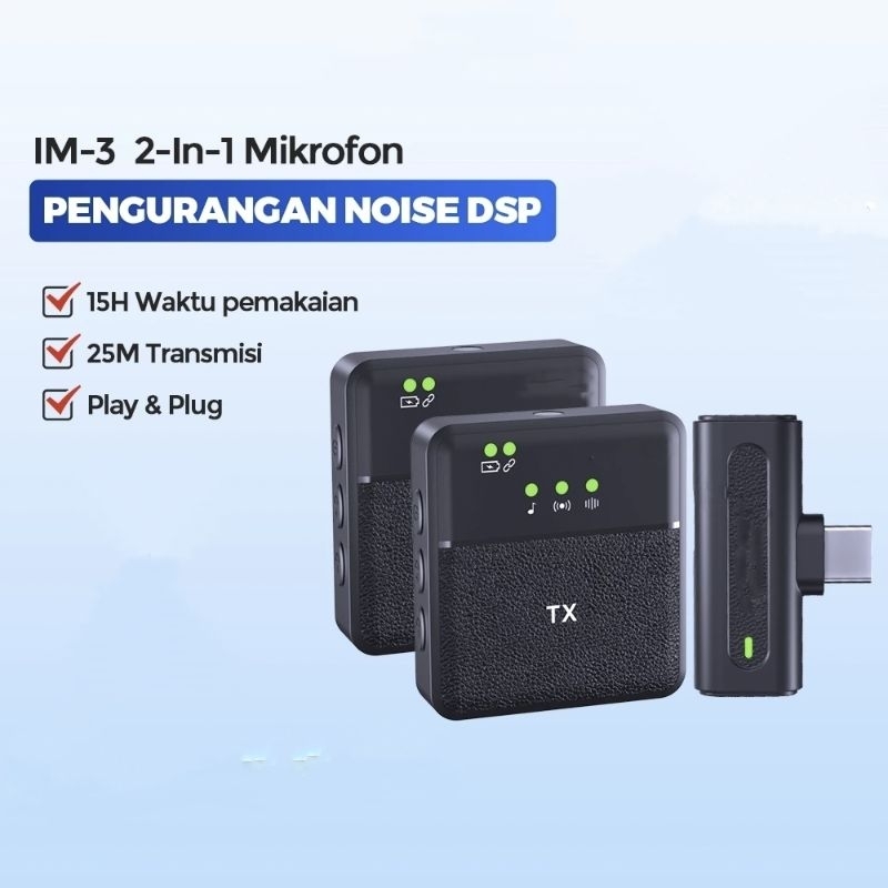 MIC WIRELESS DUAL LAVALIER MICROPHONE BLUETOOTH FOR VLOG TYPE C DAN IOS