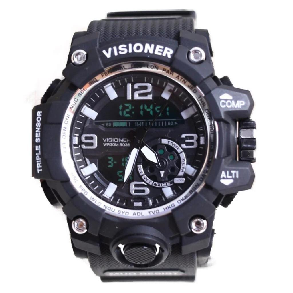 [COD] Jam Tangan Original Sport VISIONER Dualtime Rubber Tahan Air Free Box Exclusived