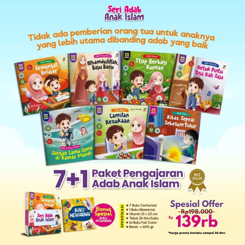Buku Anak Seri Adab Anak Islam Bonus Buku Mewarnai