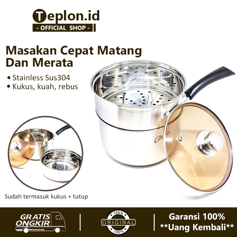 Calypso Panci + Kukusan Stainless 20cm | Sauce Pan Steamer Tutup Stenlis Panci Susu Kukus