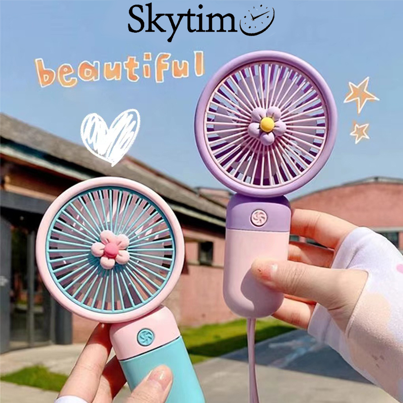 Skytime Kipas Angin Mini Portable Bunga Cute Fan Genggam LED RGB - F17