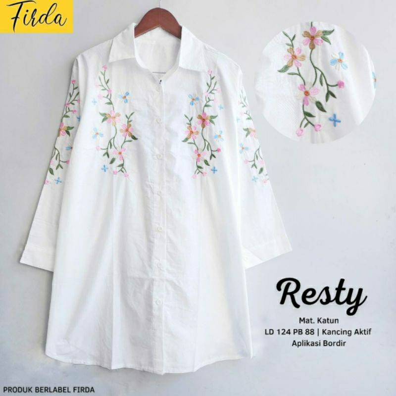 Resty tunik bordir warna putih jumbo bigsize