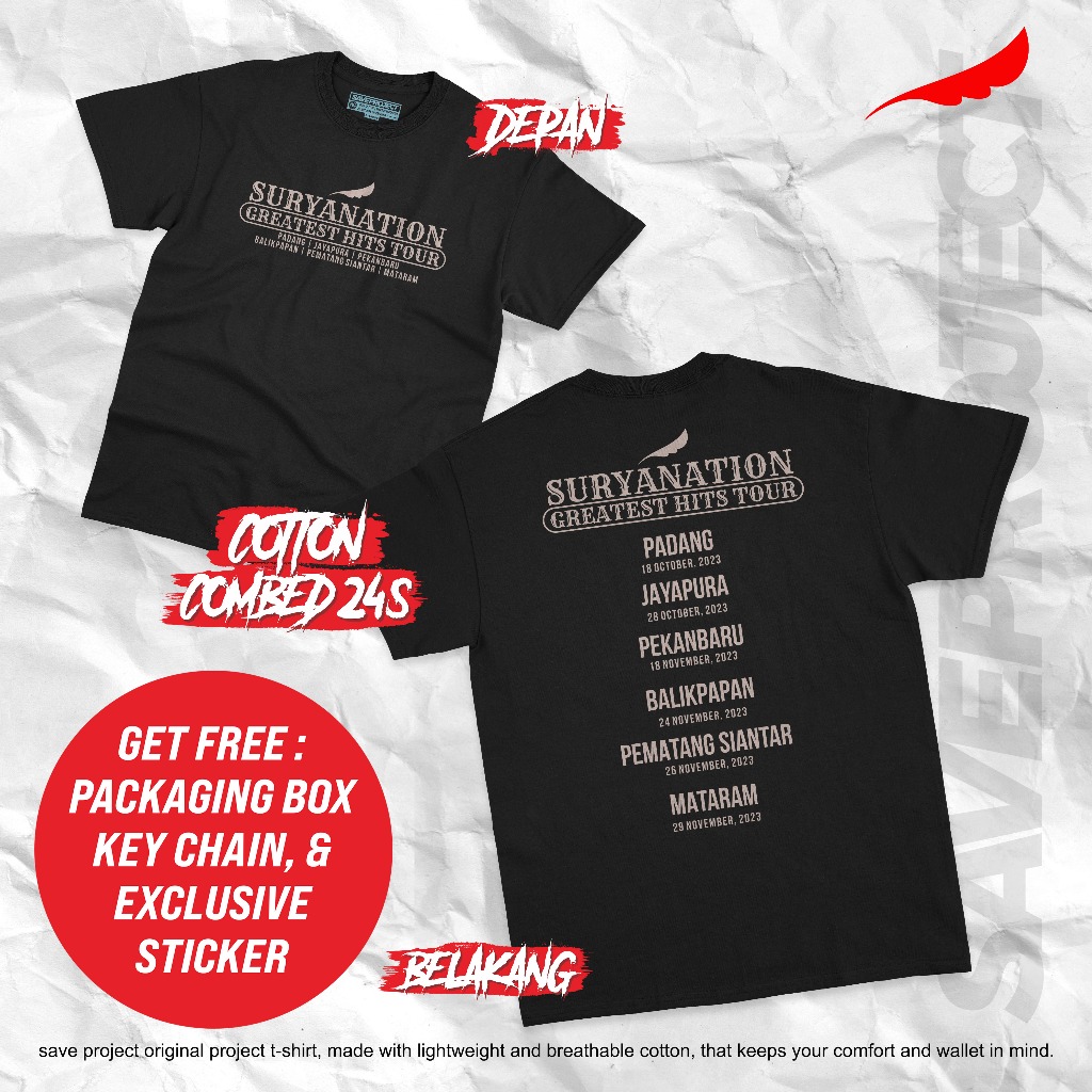 KOAS T-SHIRT NOAH SPESIAL KONSER SURYANATION GREATEST HITS TOUR/KAOS KONSER NOAH SURYANATION/T-SHIRT
