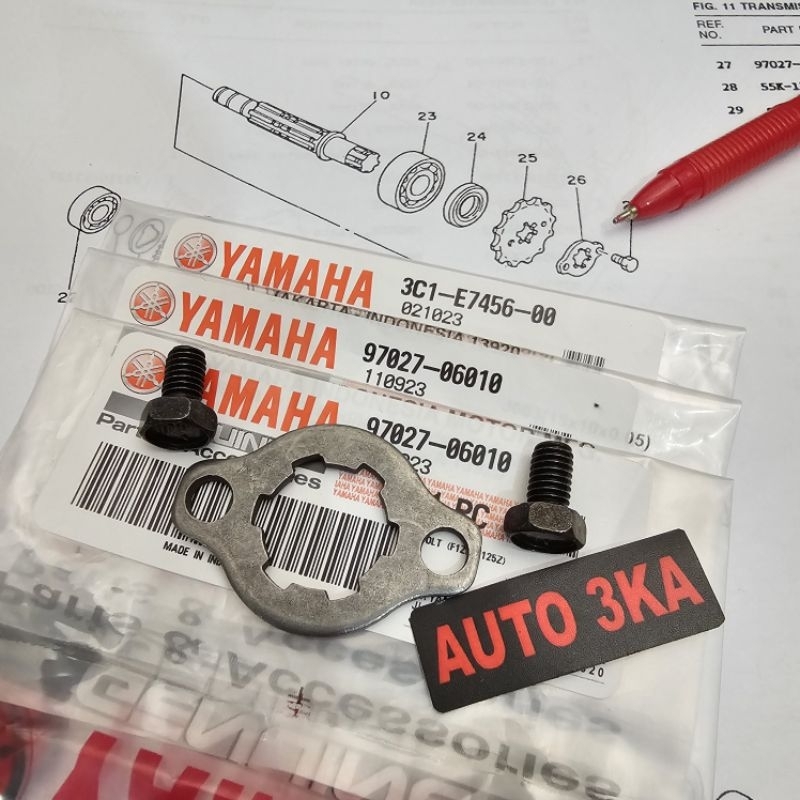 BAUT DAN HOLDER SPROCKET PENGUNCI GEAR GIR DEPAN RXZ, RZR ORIGINAL YAMAHA | BAUT GIR GEAR  DEPAN