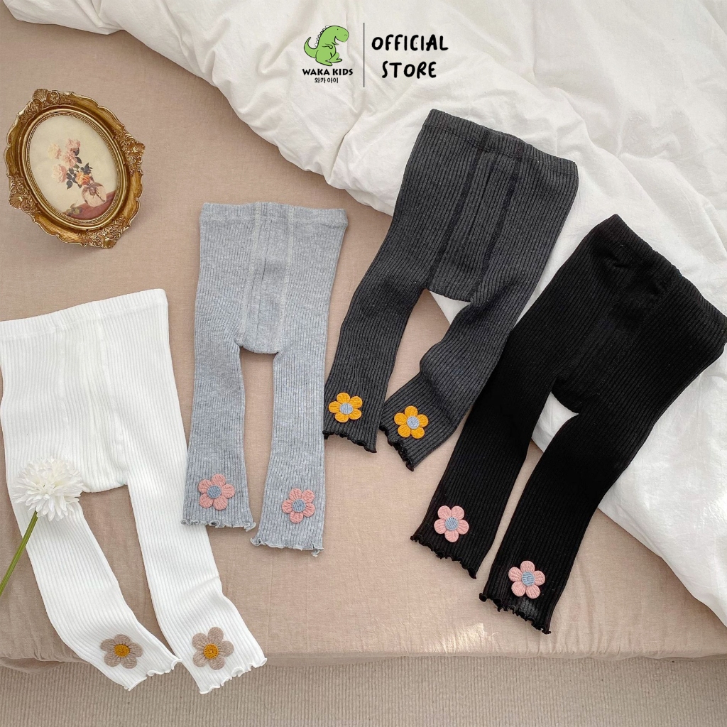 Celana Legging Bayi Anak Perempuan Rajut Cotton Knit Rib Motif Bunga Flower 3D Import 4324 Venrz