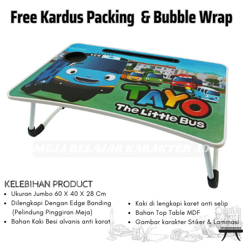 Meja belajar lipat besar 60x40 cm meja laptop meja lipat karakter tayo