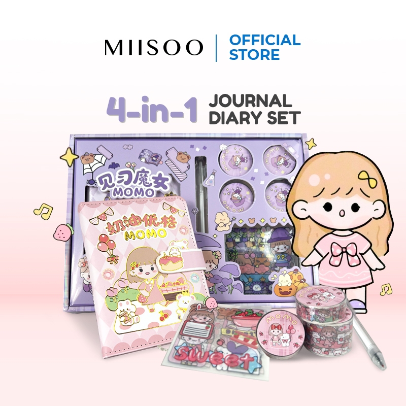 

Miisoo Buku Diary Anak/ Set Journal 4 in 1/Paket Buku Diary/Note Book Buku Catatan Harian Lucu