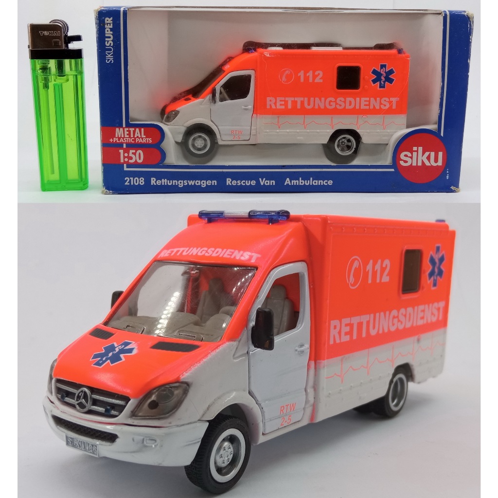 Siku Rescue Van Ambulance Ambulan Jerman Rettungswagen Mercedes Benz Sprinter 1/50