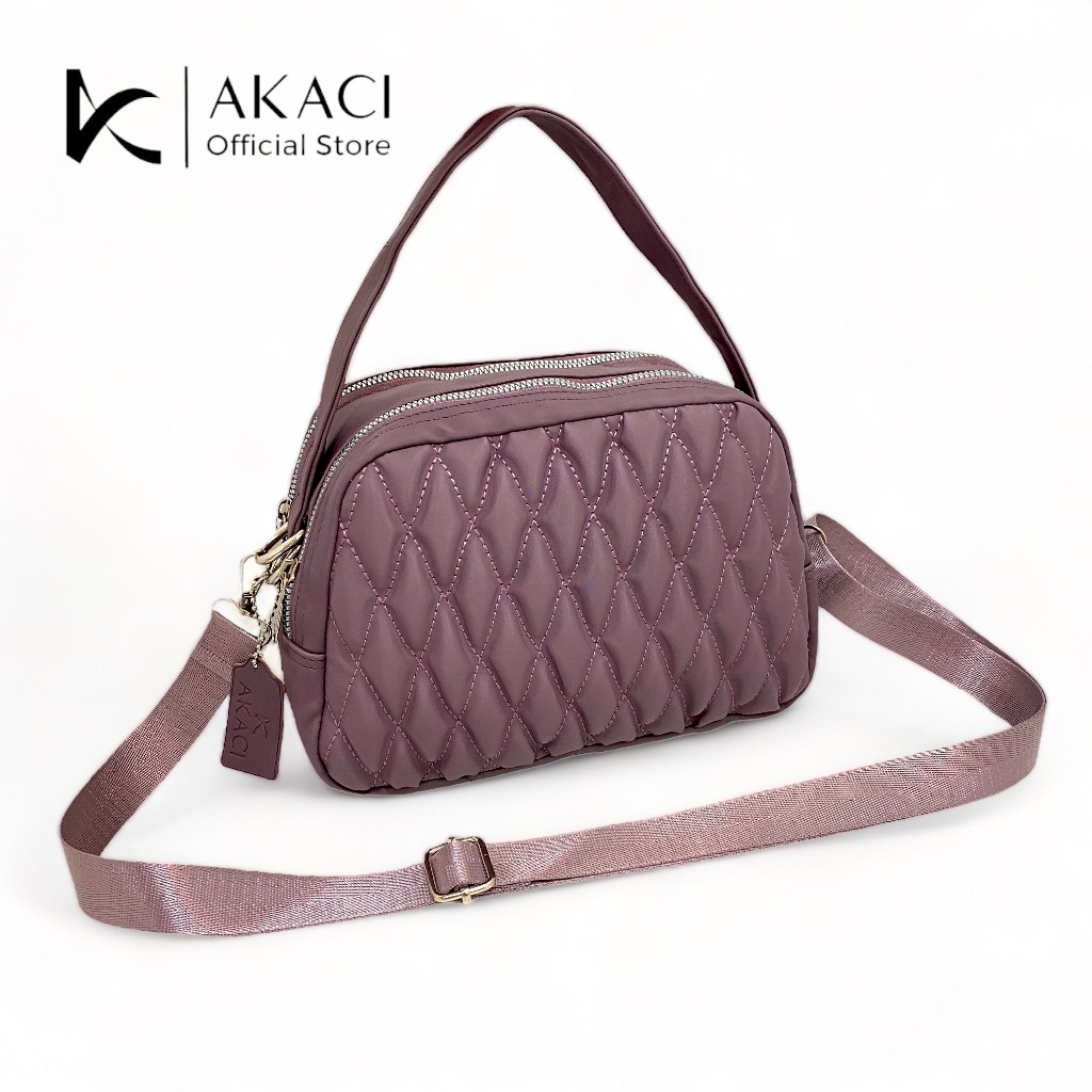 Akaci - KERIN Tas jinjing bisa selempang wanita 09-8196 Bahan Nilon bordir 2 ruang sling bag kekinia