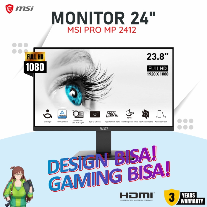Monitor 24 Inch 100Hz 1ms MSI PRO MP2412