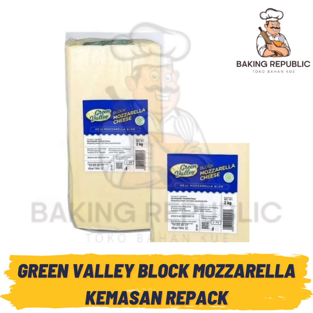 

GREEN VALLEY BLOCK MOZZARELLA | KEMASAN REPACK | GREEN VALLEY ORIGINAL 100% | KEJU MOZZARELLA BLOCK