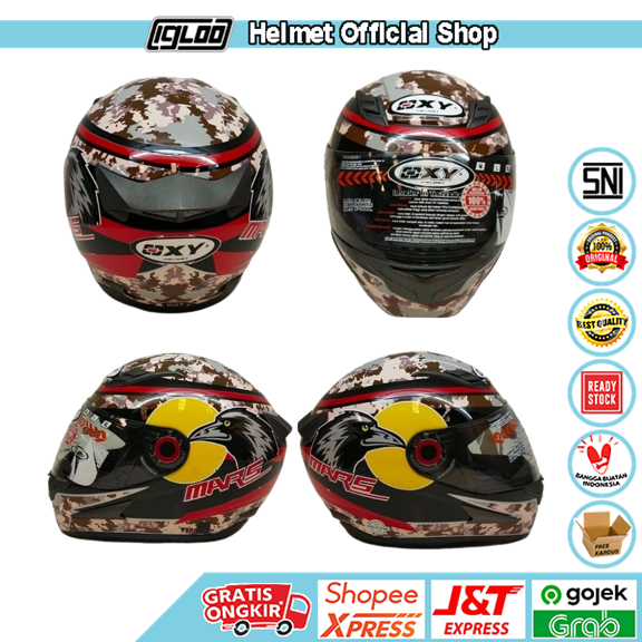 Helm Full Face OXY Mars Motif Random Size L, Helm SNI