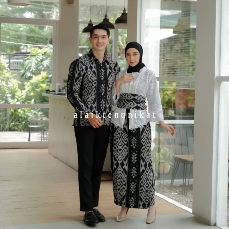 COUPLE TENUN PASANGAN KEBAYA HANA WHITE BLACK - KEBAYA WISUDA - KEBAYA KONDANGAN - KEBAYA LAMARAN - 