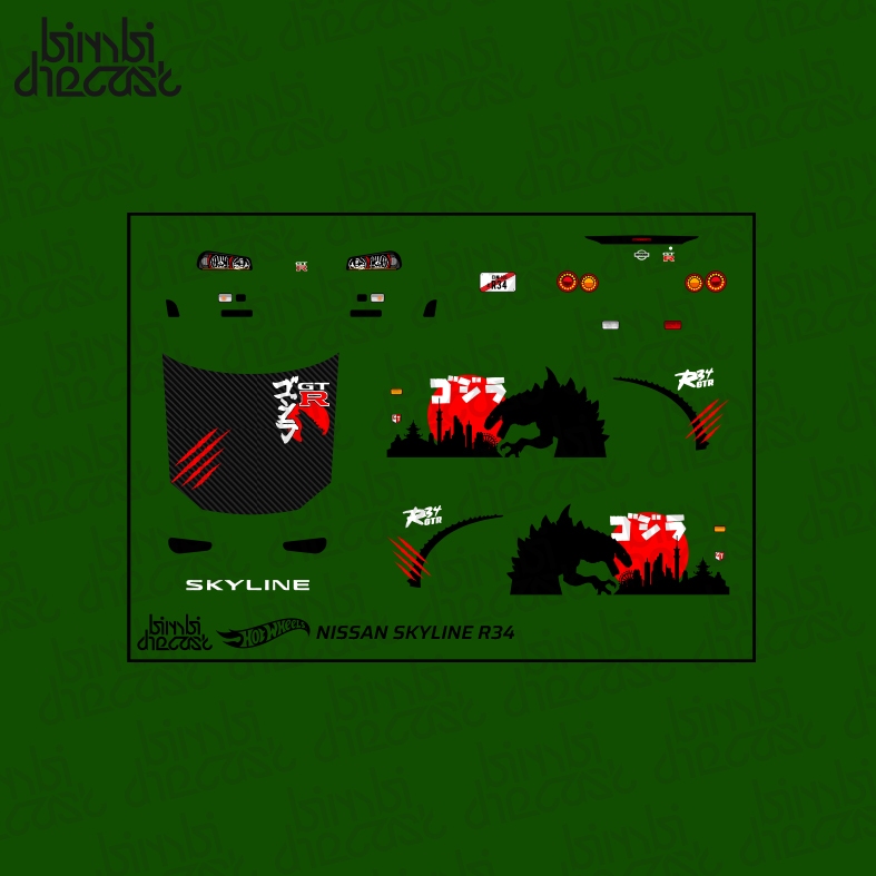 Decal Hotwheels Nissan Skyline R34 Godzilla White Toner