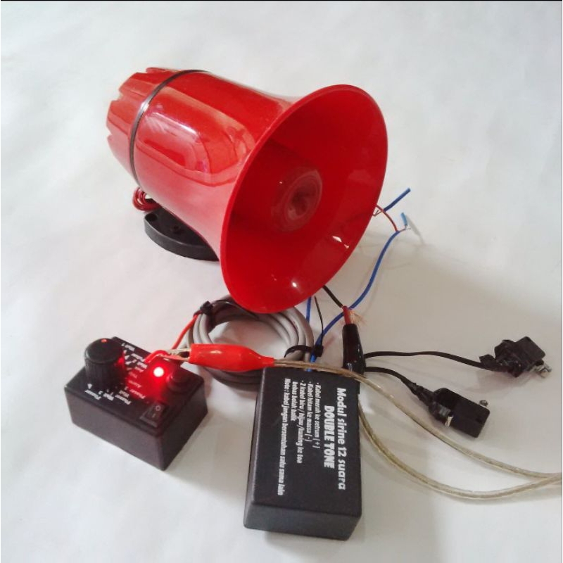modul 12 suara sirine patwal plus toa merah 25 Watt motor dan mobil.