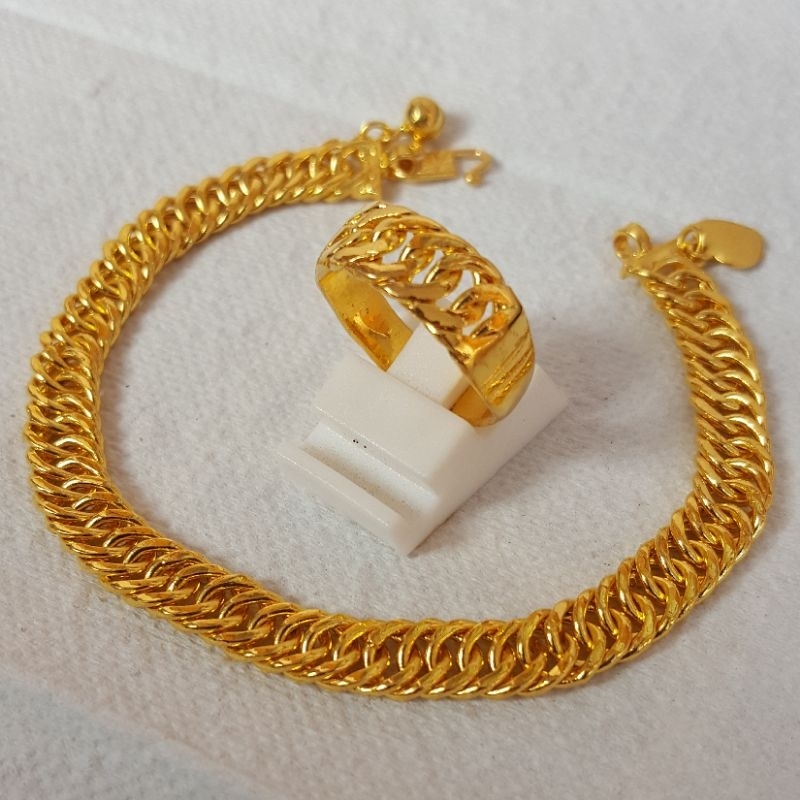 Set Gelang Cincin Rantai Lipan Lapis Emas Asli Kuning 24k