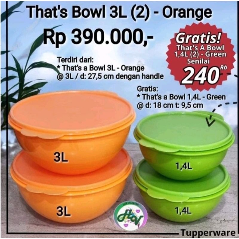 

Tupperware 4pcs That's A Bowl 3L Free 1.4L Wadah Penyimpanan Serbaguna